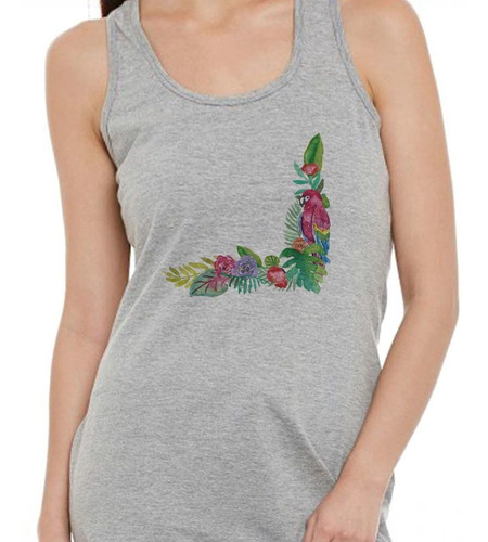 Musculosa Pajaro Loro Ramo De Flores