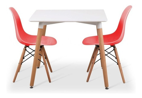 Juego Comedor Eames Mesa Cuadrada 80cm + 2 Sillas Eames
