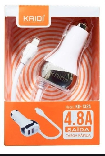 Lote 5 Carregador Veicular 2usb Compativel iPhone 4.8a Kaidi