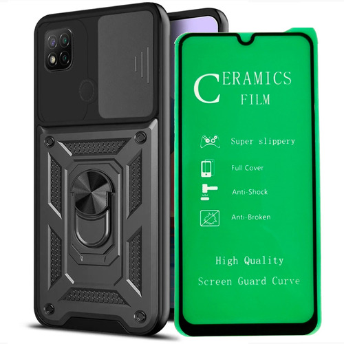 Estuche Reforzado + Vidrio Ceramico Para Xiaomi Redmi 9c