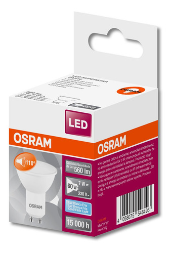 Imagen 4 de 8 de Spot Led Embutir + Dicro Osram 7w Fría + Zócalo Pack X 10u