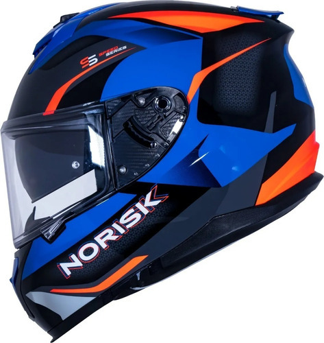 Capacete Moto Norisk Strada Drive Viseira Solar Azul Laranja