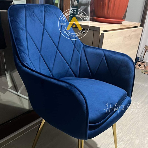 Pack 2 Sillas Terciopelo Patas Doradas Respaldo Estructura de la silla Azul