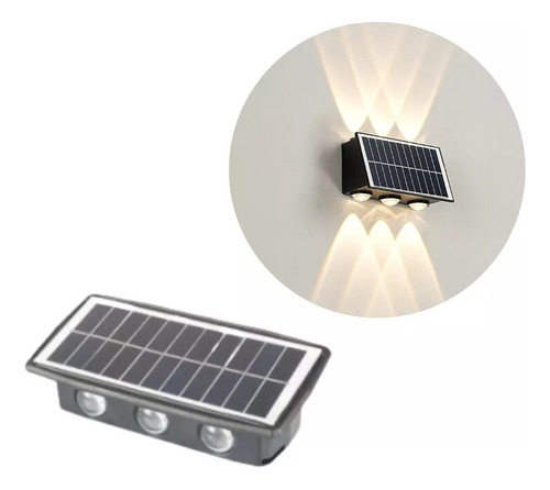 Aplique Solar Bidireccional Impermeable 6leds Luz Calido