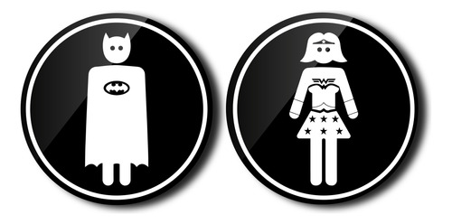 Letrero De Acrílico 3mm Señal Baños Batman Y Mujer Maravilla