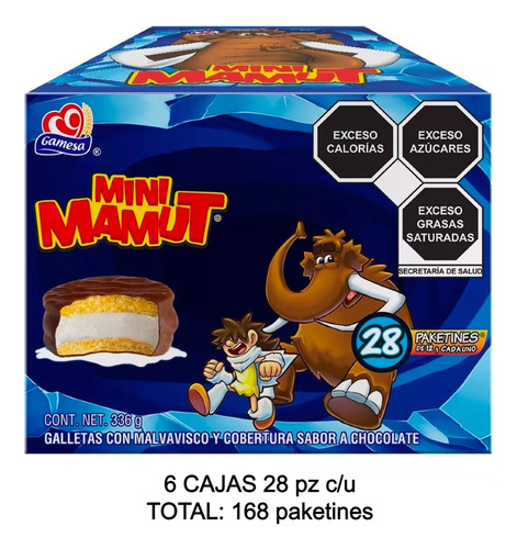 6 Cajas 128 Paketines Mini Mamut 12g C/u