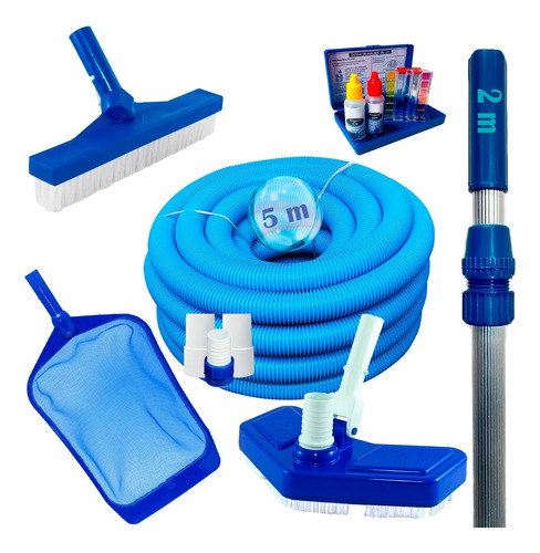 Kit Limpeza Piscina 5m De Mangueira + Cabo 2m Teste Cl Ph