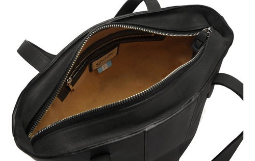 Cartera Tote Bag Dama Mujer Cuero Guido Cómoda Artesanal Color Negro Correa De Hombro Negro Diseño De La Tela Lisa