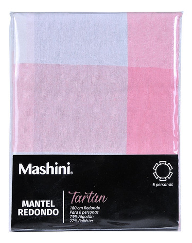 Mantel Redondo Tartán Liso180 Cm Color Rosado Estampa Rosado