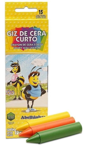 Giz De Cera Curto Acrilex 15 Cores Escolar Infantil