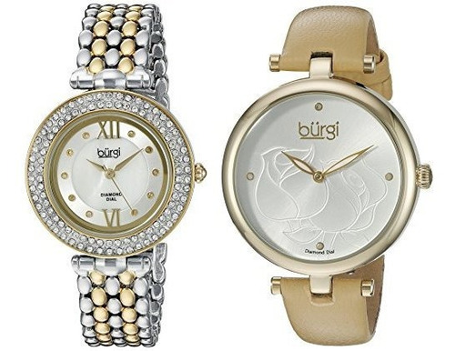 Burgi Women's 2 Watch Set 1 Every Day Rose Etched Flower Wat