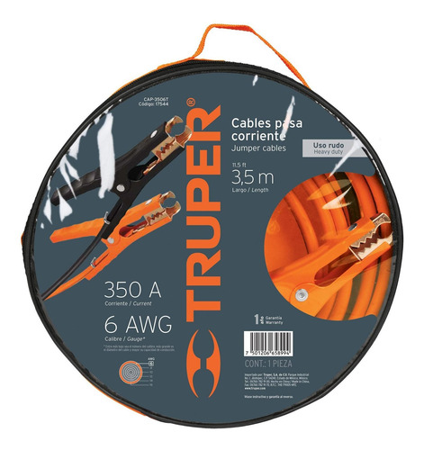Cable Pasa Corrientes 3.5 Mt Calibre 6 Truper 17544