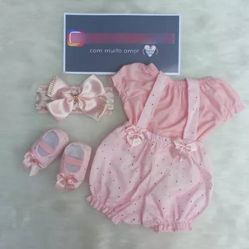 Roupa De Boneca Reborn 50 Cm - Com Tiara, Body E Sapatinho