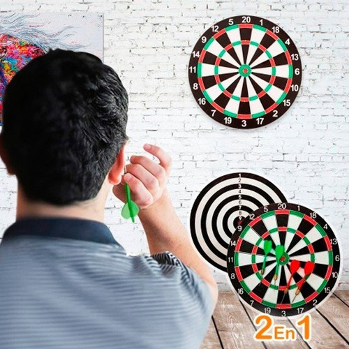 Juego De Dardos Tiro Al Blanco 2 En 1 Madera Reversible 36cm