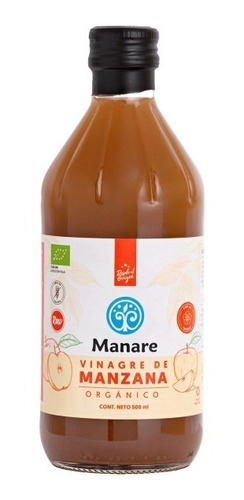 Vinagre De Manzana 100% Orgánico 500ml. Manare Premium 
