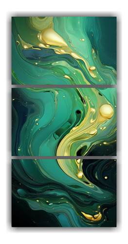 75x150cm Tríptico Abstracto Verde Para Sala Bastidor Madera