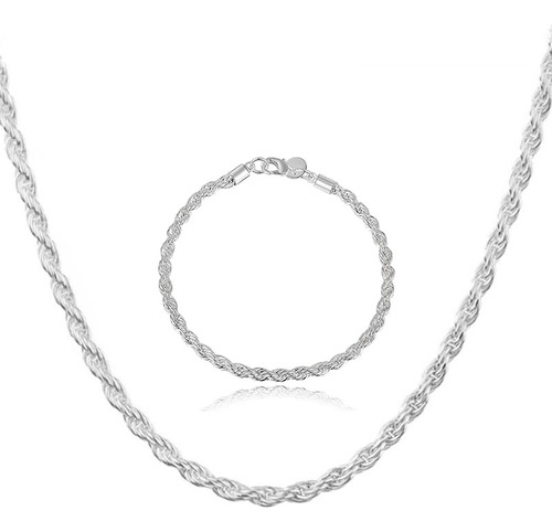 Set Cadena + Pulsera Torbillon Chapado Plata 925 4mm Collar