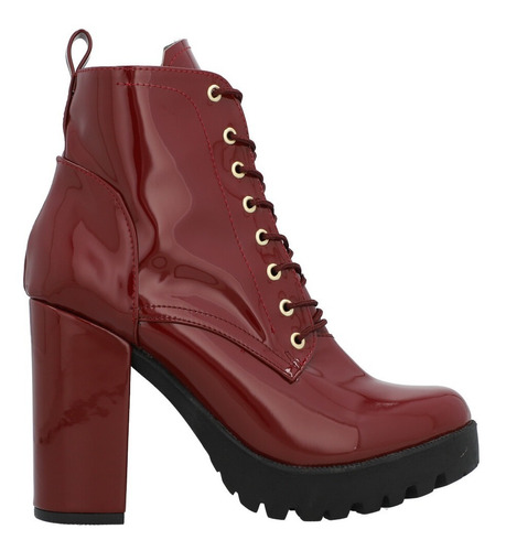 Botín Plataforma Para Mujer Charol Tinto Tipo Combat Boots