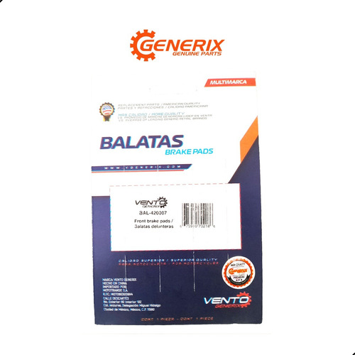 Balatas Delantera Vento Streetrod 150 Original