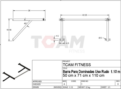 Barra Dominadas Uso Rudo 1.10 M Calistenia Muscle Up Lastre