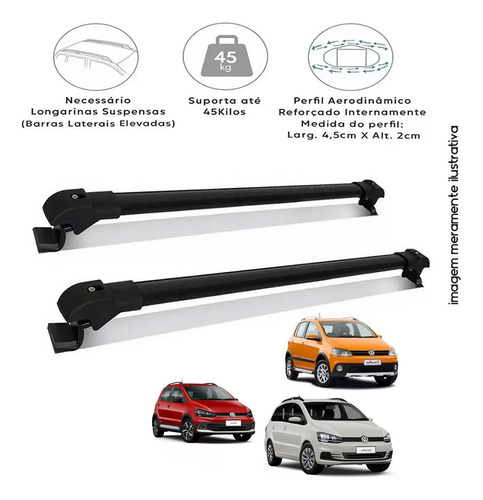 Rack De Teto Travessa Preta Volkswagen Crossfox 2017 Slim