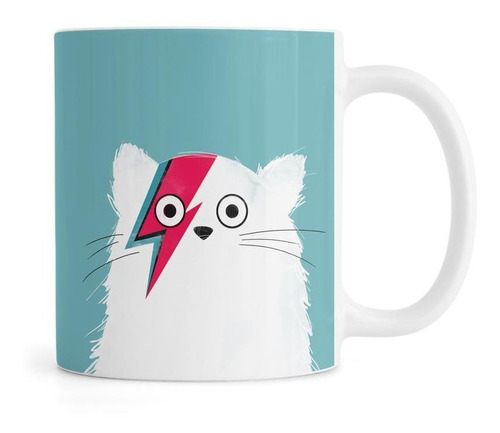 Taza Personalizada Gato Blanco Parodia David Bowie