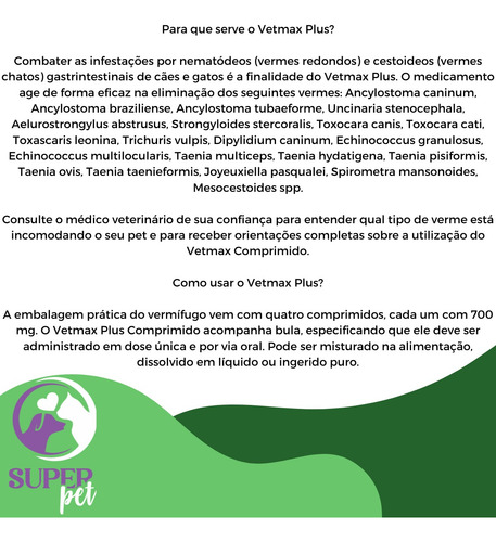 Vermífugo Para Cachorro Vetmax Plus 4 Comprimidos