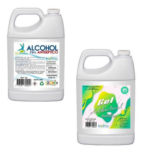 Alcohol Antiséptico 70% + Gel Antibacterial Galón Bioprotec
