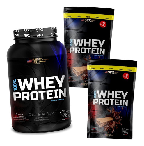  Whey Protein 100% Proteína + 2 Repuestos Doy Pack Spx  