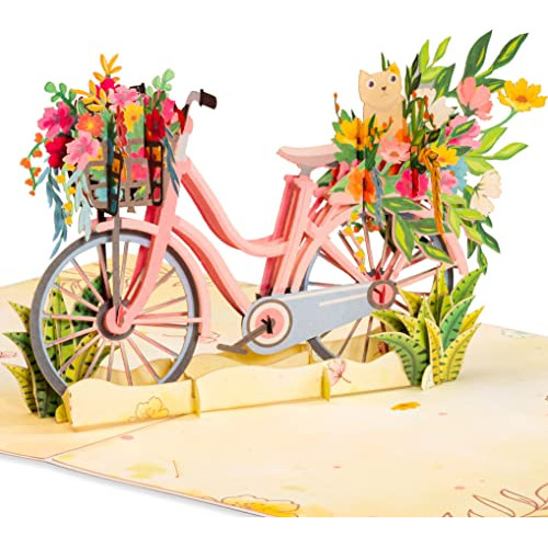 Tarjeta Emergente 3d, Bicicleta De Flores De Primavera,...