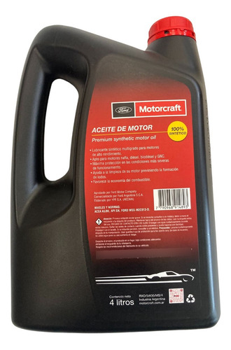 Aceite Sintetico 5w30 X 4 Litros Motorcraft Rxo/5w30/ms/4