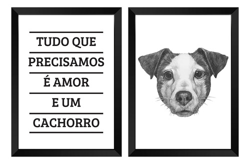 Kit De Quadros Decorativos Dog Love 2 Peças