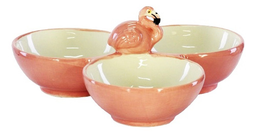 Bowl Petisqueira Tripla Flamingo Rosa Porcelana Rosa Rústico