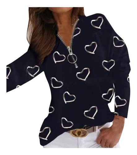 Blusa R Para Mujer, A La Moda, Estampado De Plumas, Cremalle