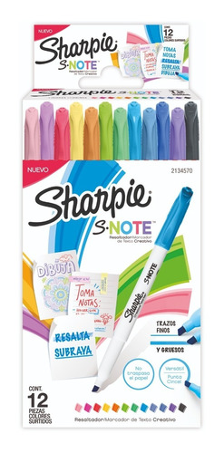 Imagen 1 de 9 de Marcadores Sharpie Snote X12 Colores Resalta Subraya
