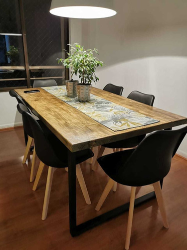 Comedor Industrial 140x80 Con 6 Sillas Tulip Acolchadas