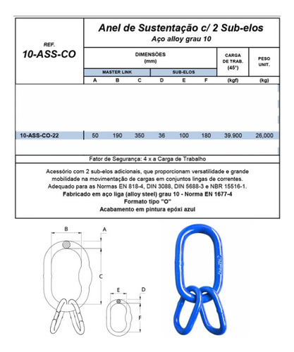 Anel Sustentação 2sub-elos Aço Alloy Grau10 22mm 39900kg