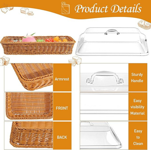 Novo Cesta De Pão De Frutas De Vime Com Tampa Acrílica Para