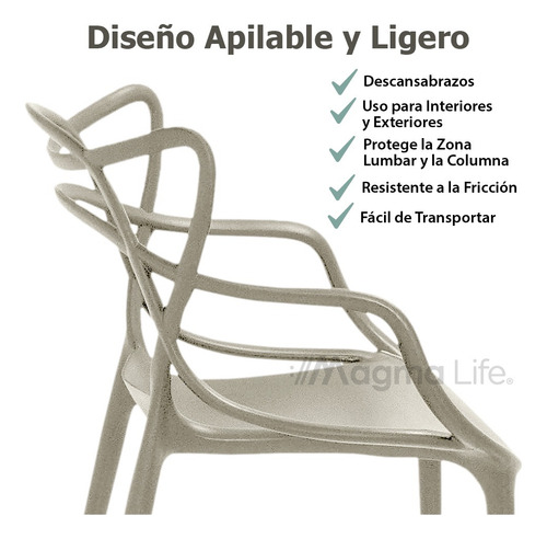 Magma Life Sillas para Comedor Spica: Set de 4 Sillas de Plástico Resistente con Diseño Moderno en el Respaldo. Perfectas para Eventos u Hogar. ¡Estilo y Durabilidad en un Solo Conjunto! (Beige)