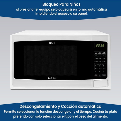 Imagen 5 de 7 de Microondas Bgh Quick Chef 20 Lts Digital Blanco Full!