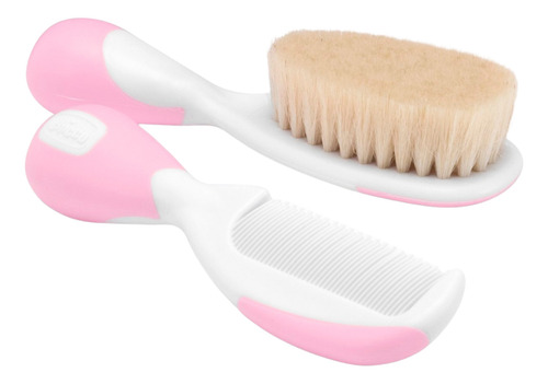 Set Cepillo Y Peine Bebé Cerdas Suaves Chicco Color Rosa Rosa Pálido