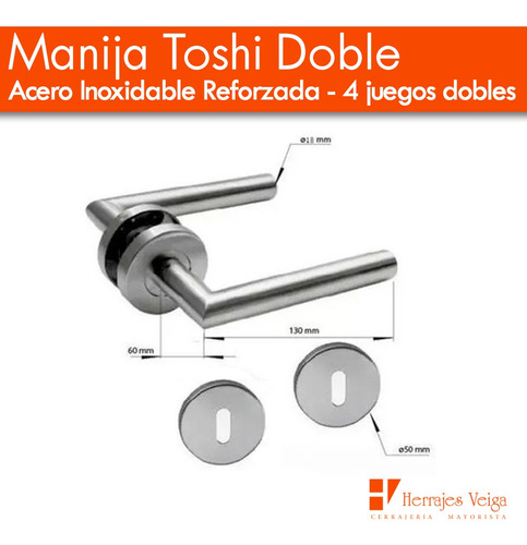 Imagen 3 de 9 de Manija Acero Inoxidable Toshi Doble Reforza Picaporte Combo