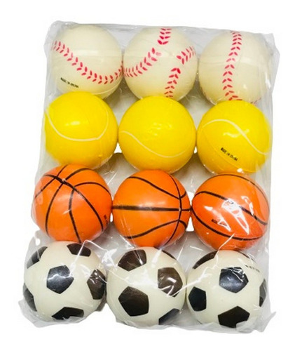 Pelota Anti Estres Emojis 63mm Pack X12 Ar1 Anti Ellobo