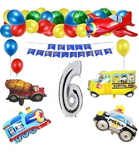 1 Combo 27 Piezas Globos Transportes Numero Banderin (descri