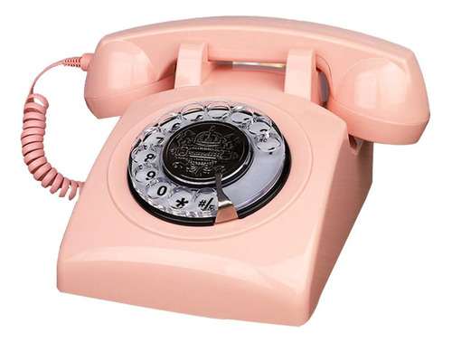 Teléfono Clásico Telpal Diseño Vintage, Dial Giratorio, Rosa