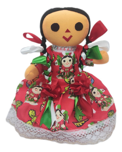 Muñeca Mexicana Coletas 30cm 100% Artesanal Marlele Bonita