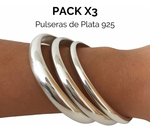 Pack X3! Pulseras Esclavas 9mm Plata 925 Garantía Descuento