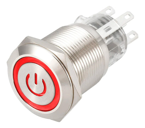 Boton Pulsador Metal 16mm Con Logo Sin Retencion Rojo