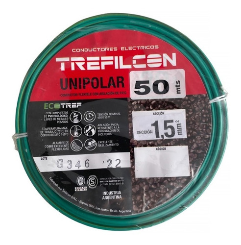 Cable Unipolar 1.5mm Normalizado Trefilcon Rollo X 50mts E.a