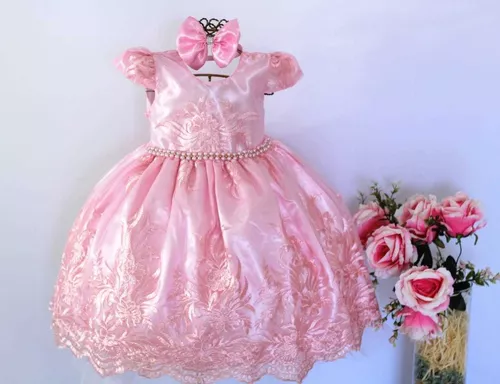 Vestido Infantil de Festa Rosê Luxo Princesa Bebê